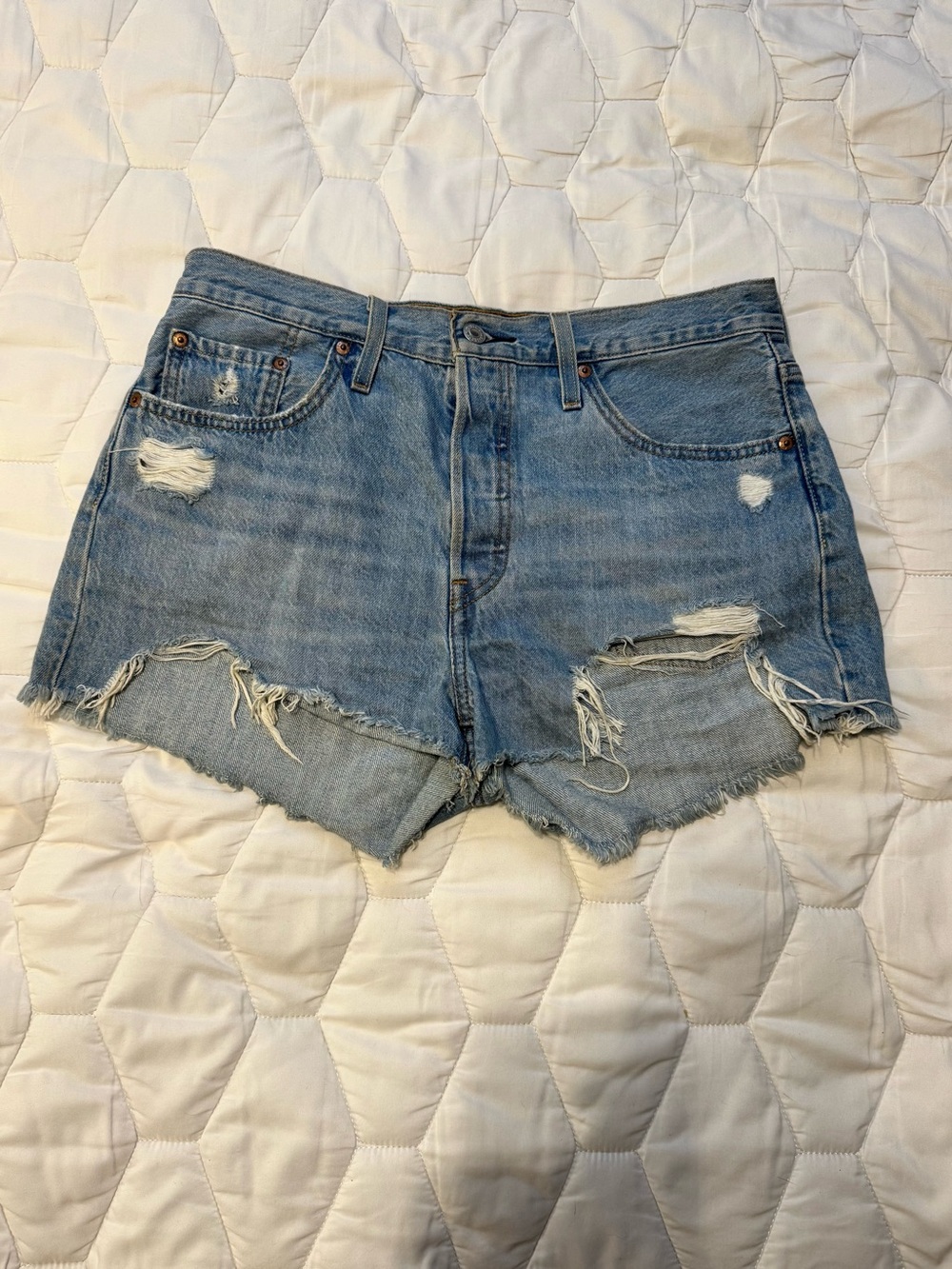 Levi's Light Blue Distressed Denim Cutoff Shorts